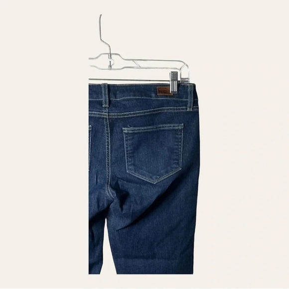 0706.‎ PAIGE PEG SKINNY JEANS DARK WASH IN COLOR RAW HEM SIZE SEE MEASUREMENTS - Picture 7 of 10